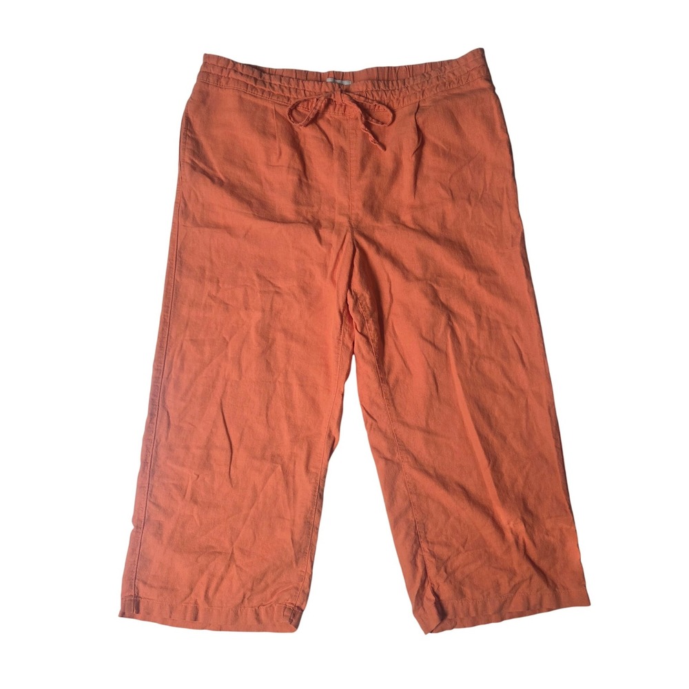 Per Se Wide Leg Linen Crop Pants XL Drawstring Burnt Orange Lagenlook Comfort